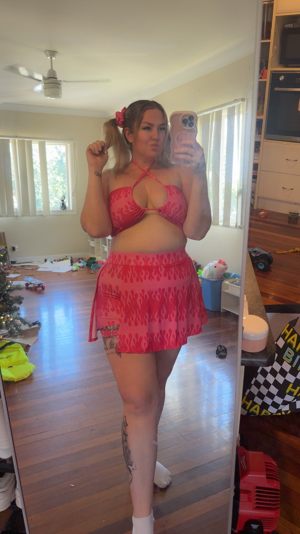 Red Flame Buckle Skort