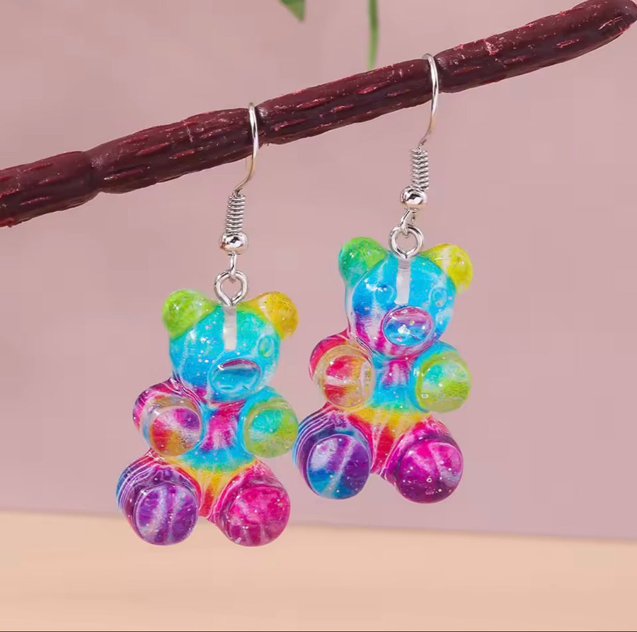 Tie Dye Bear Earrings