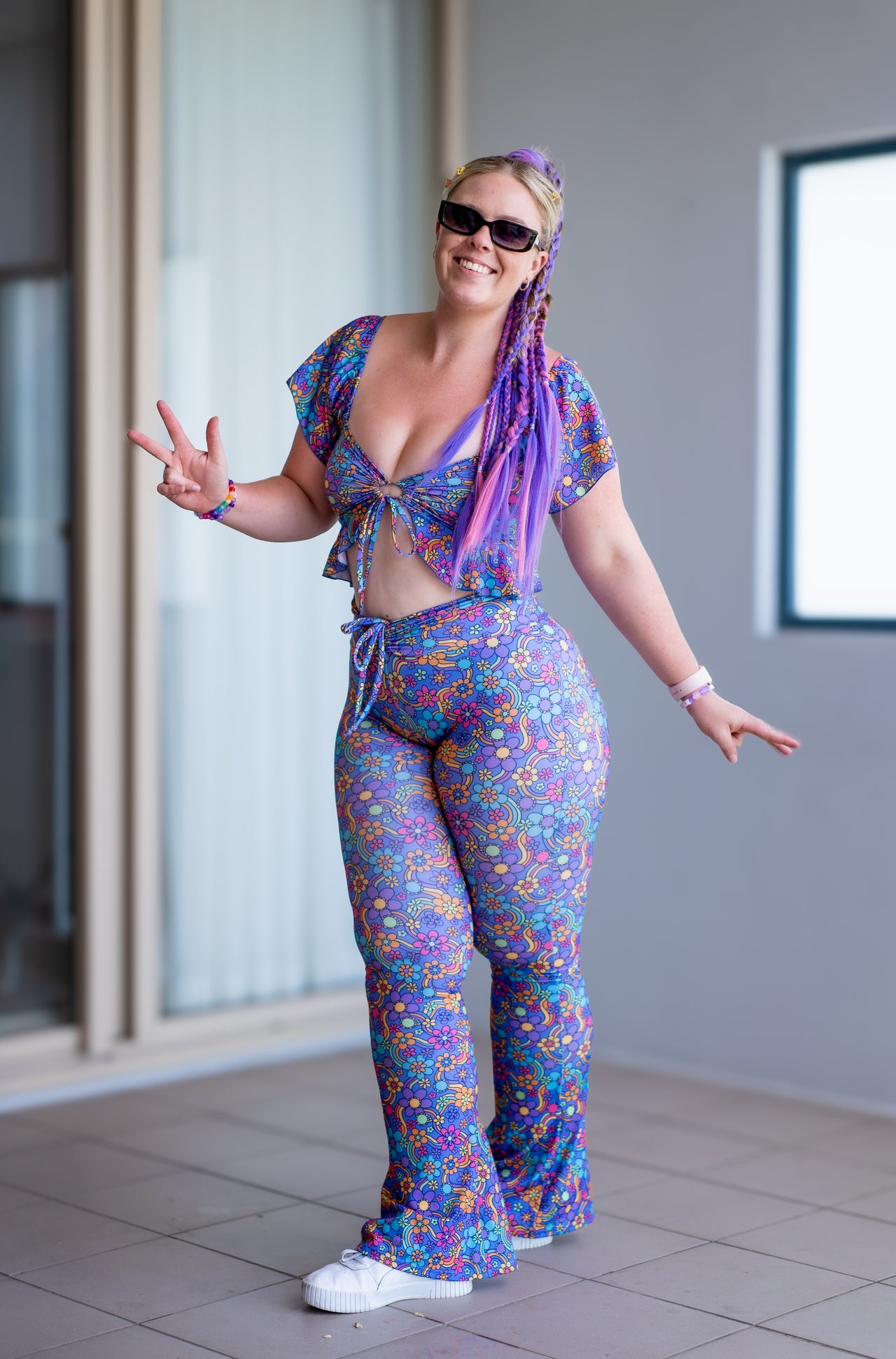 Purple Hippie Girl Drawstring Flares