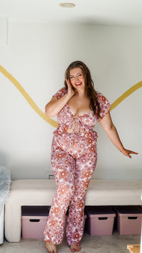 Thumbnail for Pink Paisley Drawstring Flares