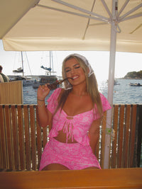 Thumbnail for Pink Paisley Flounce Top