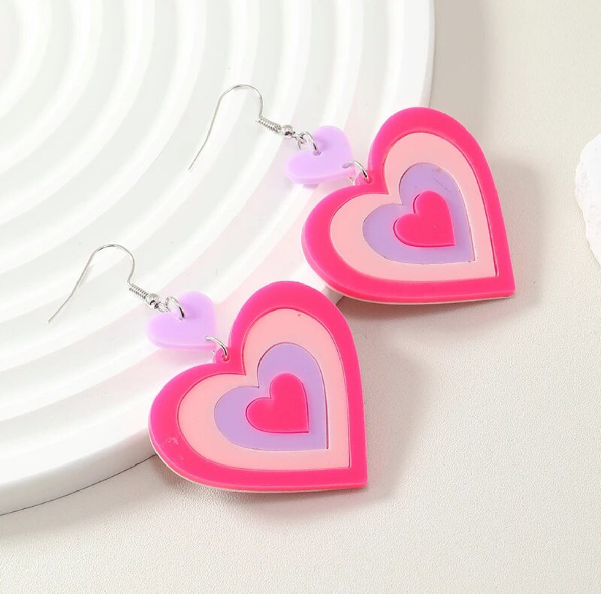 Pink and Purple Heart Earrings