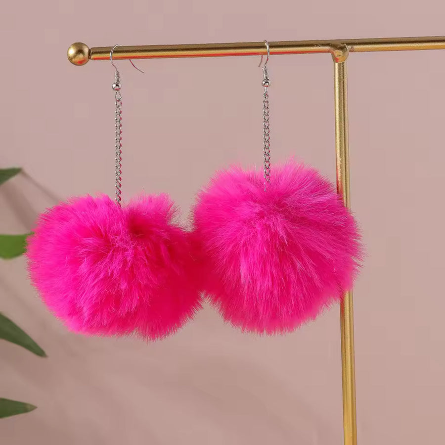 Hot pink Pom Pom Earrings
