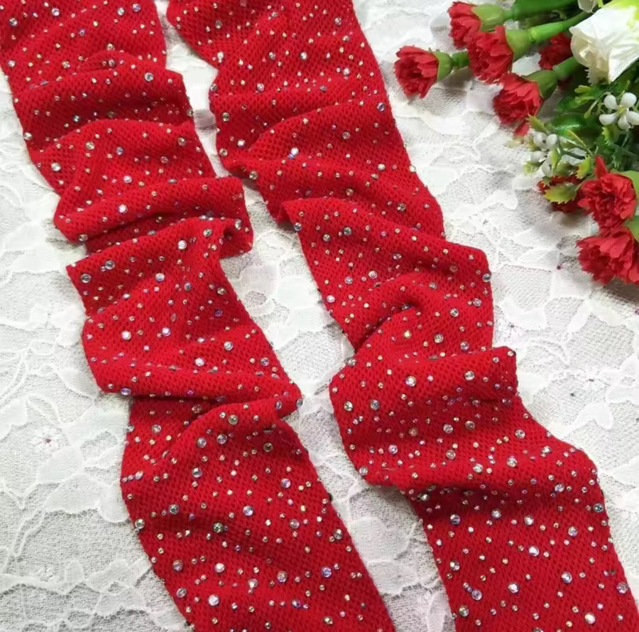 Rhinestone Fishnet Tights Red