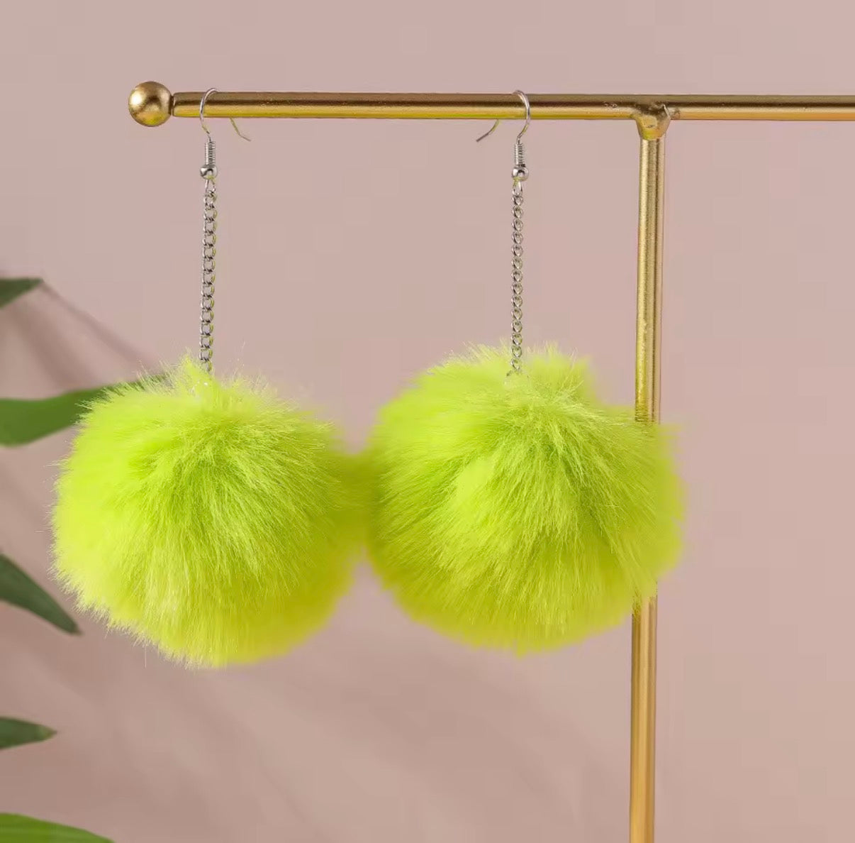 Green Pom Pom Earrings