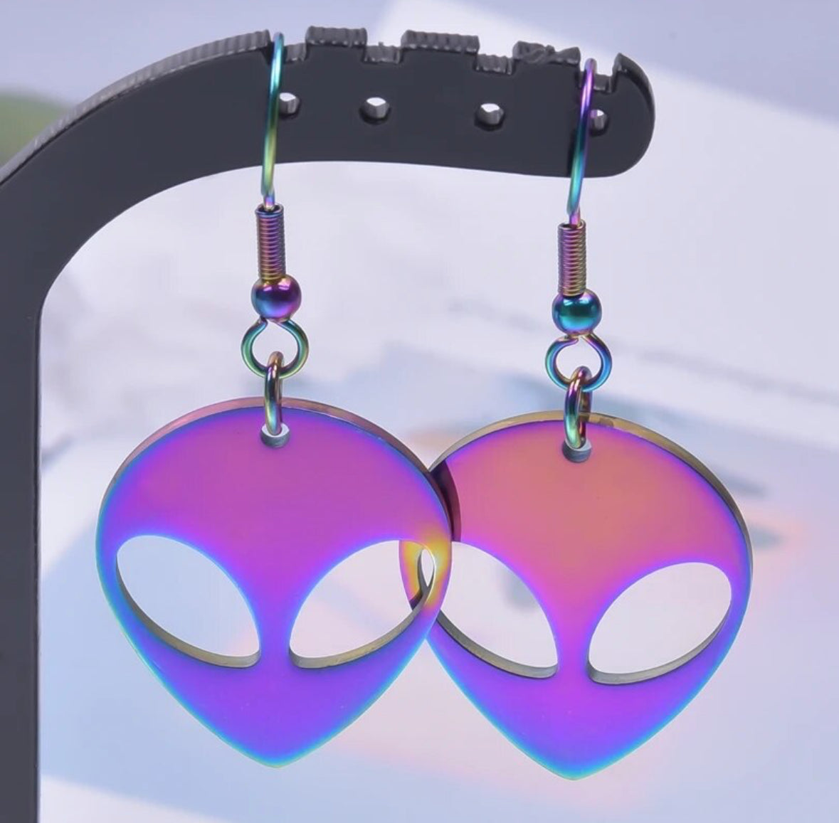 Rainbow Chrome Alien Earrings