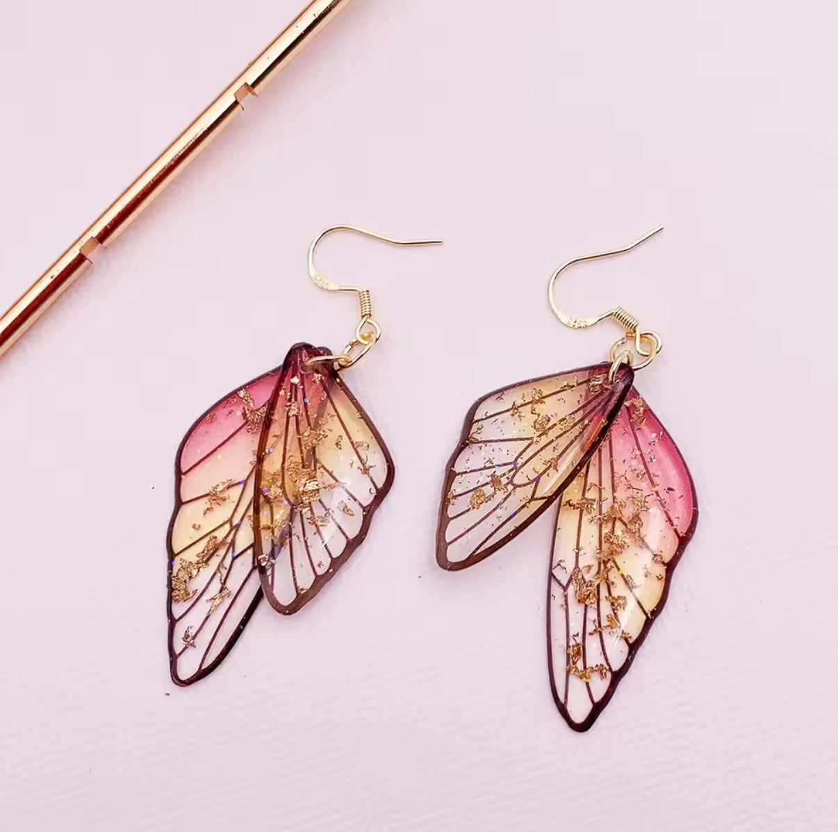Glitter Wing Earrings Orange