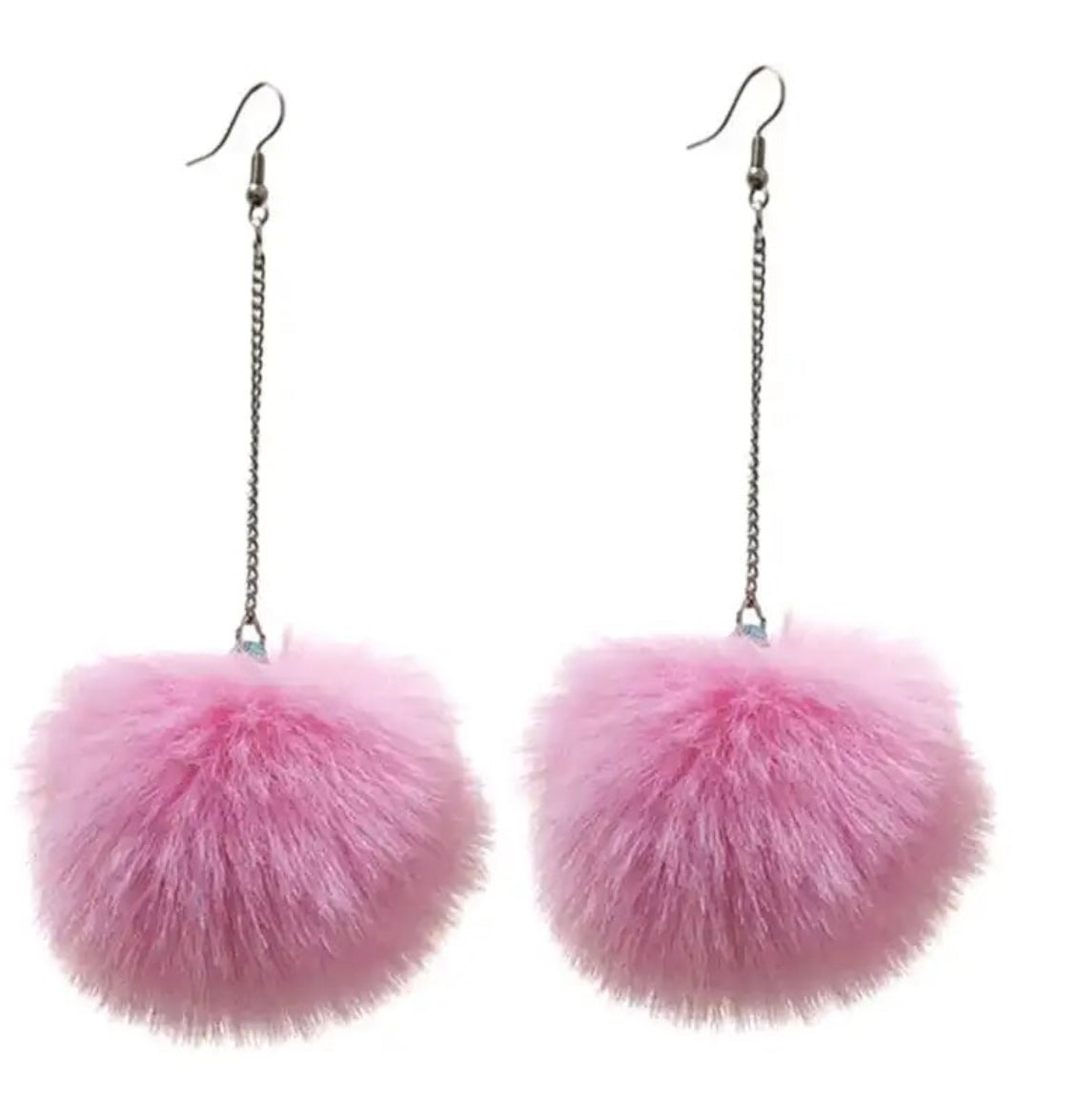 Pink Pom Pom Dangle Earrings