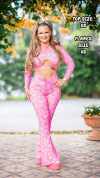 Thumbnail for Pink Paisley Drawstring Flares