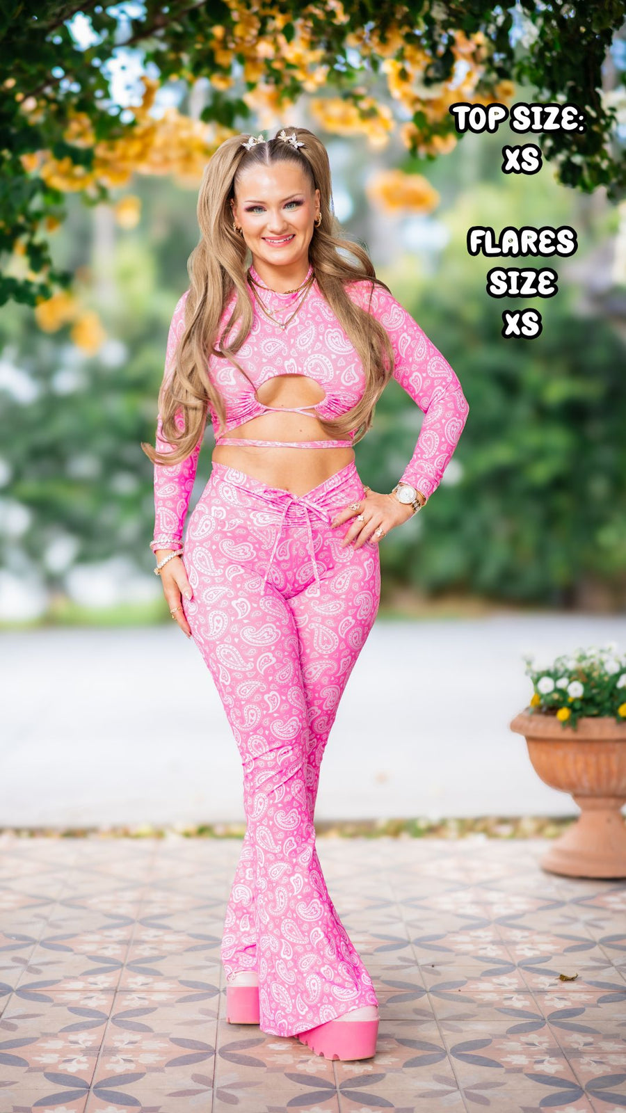 Pink Paisley Drawstring Flares