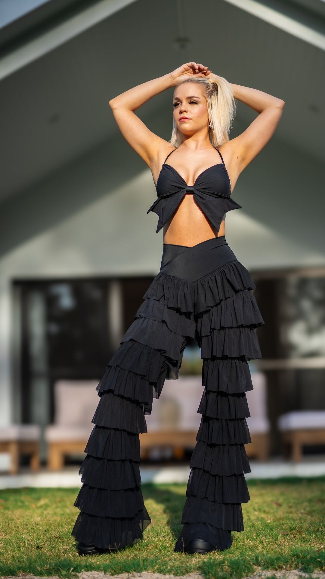 Black Ruffle Flares