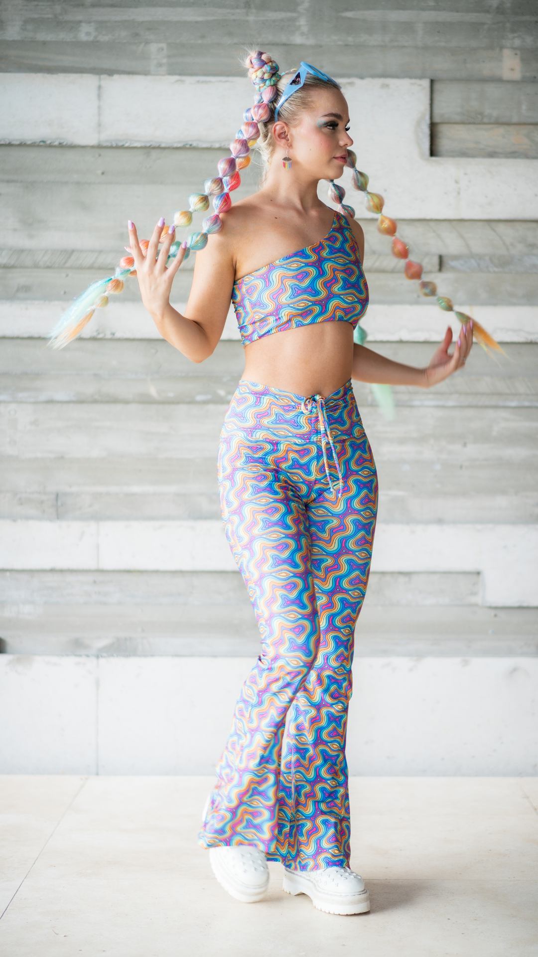 Rainbow Wave Drawstring Flares