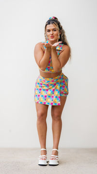 Thumbnail for Retro Plaid Buckle Skort with Pocket