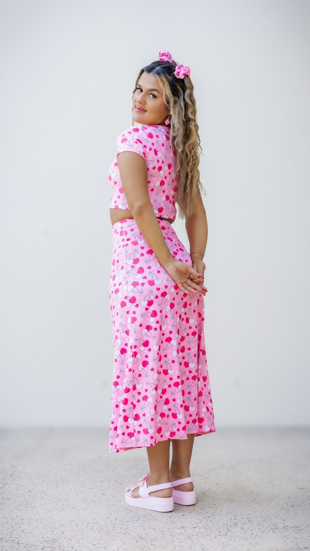 Very Cherry Daisy Skirt Midi Length