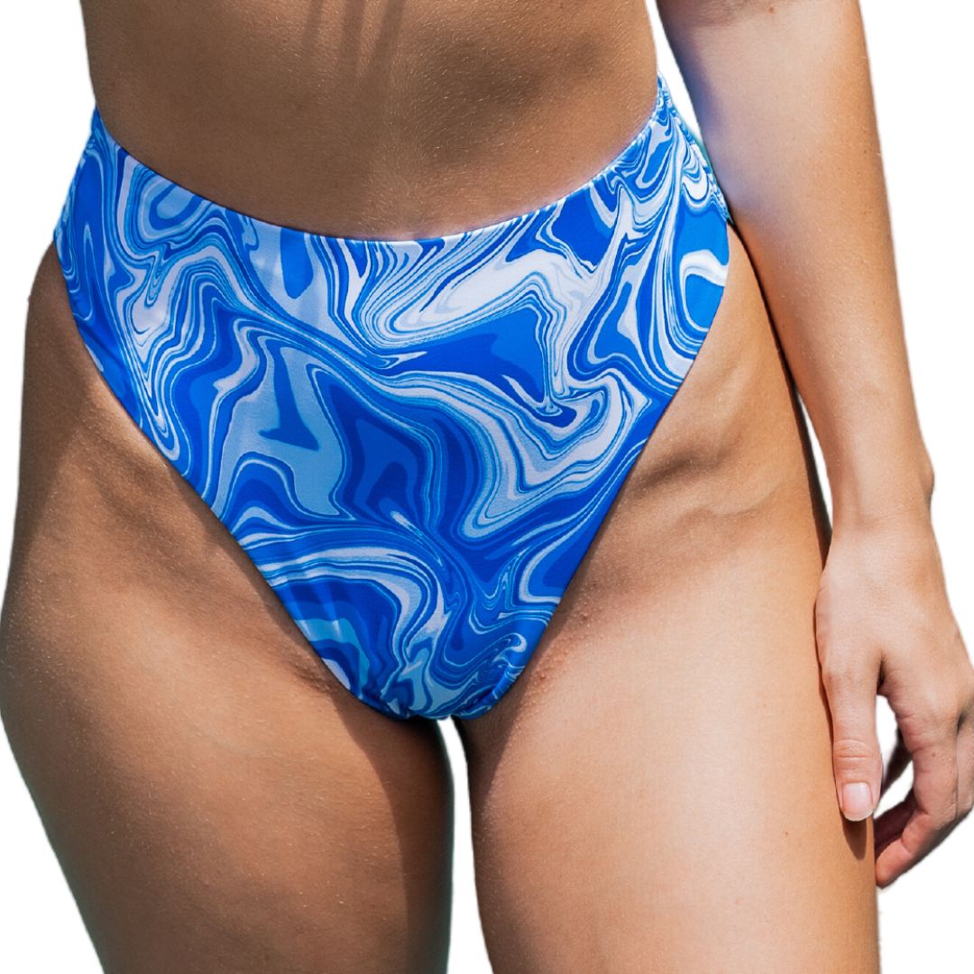 Blue Marble High Waisted Bikini Bottoms