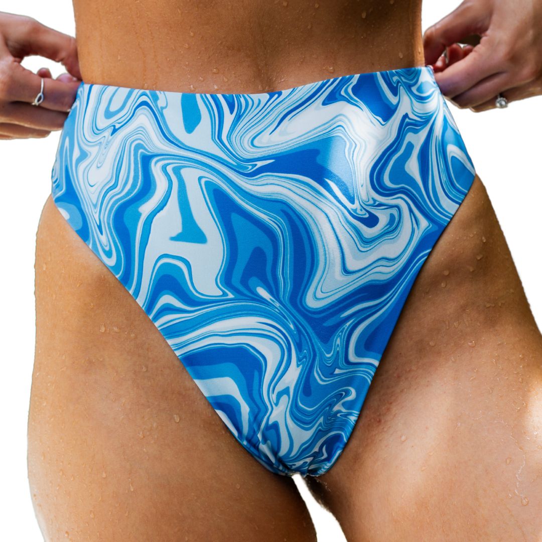 Blue Marble High Waisted Bikini Bottoms