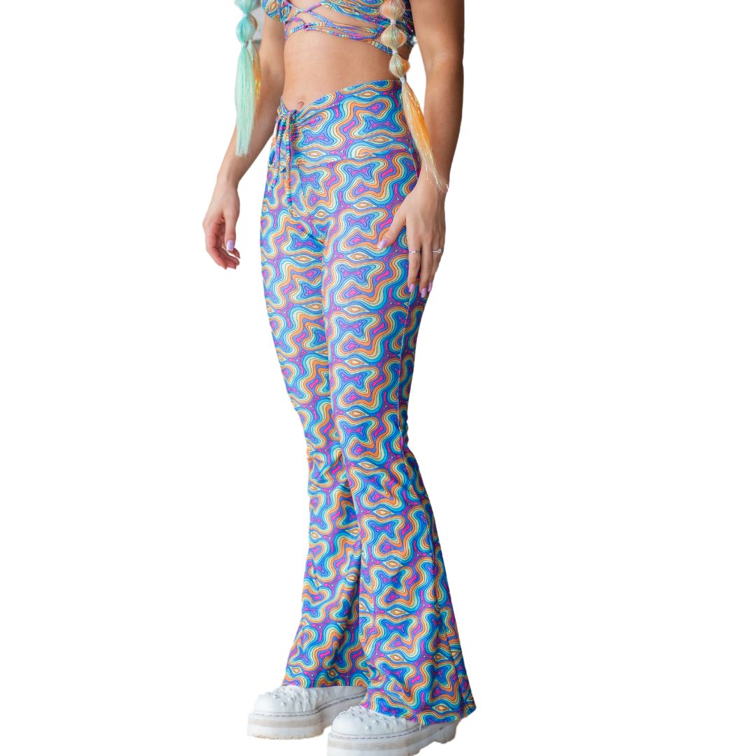 Rainbow Wave Drawstring Flares