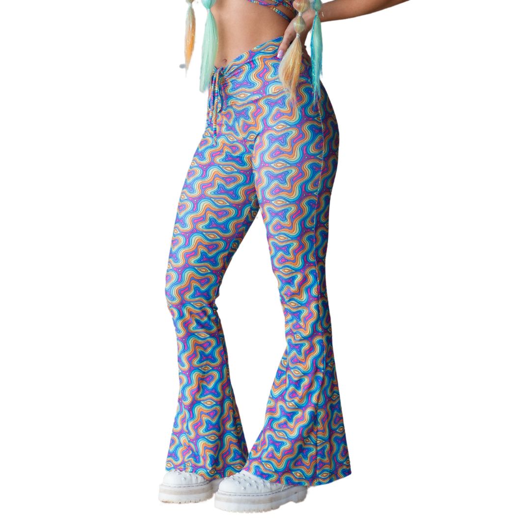 Rainbow Wave Drawstring Flares