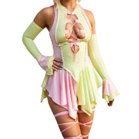 Thumbnail for Pink and Melon Pixie Dress and Sleeves Set