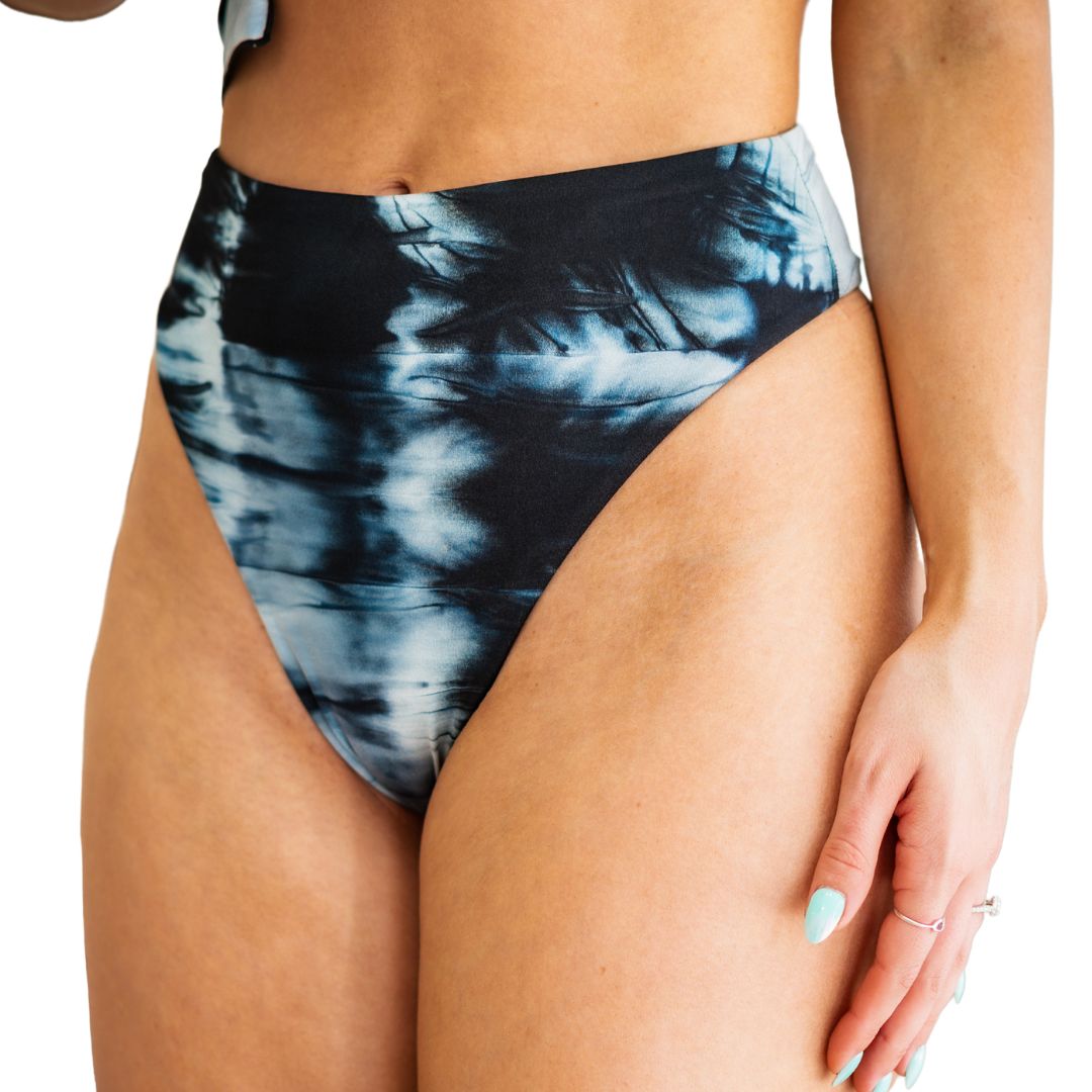 Black Tie Dye High Waisted Bikini Bottoms