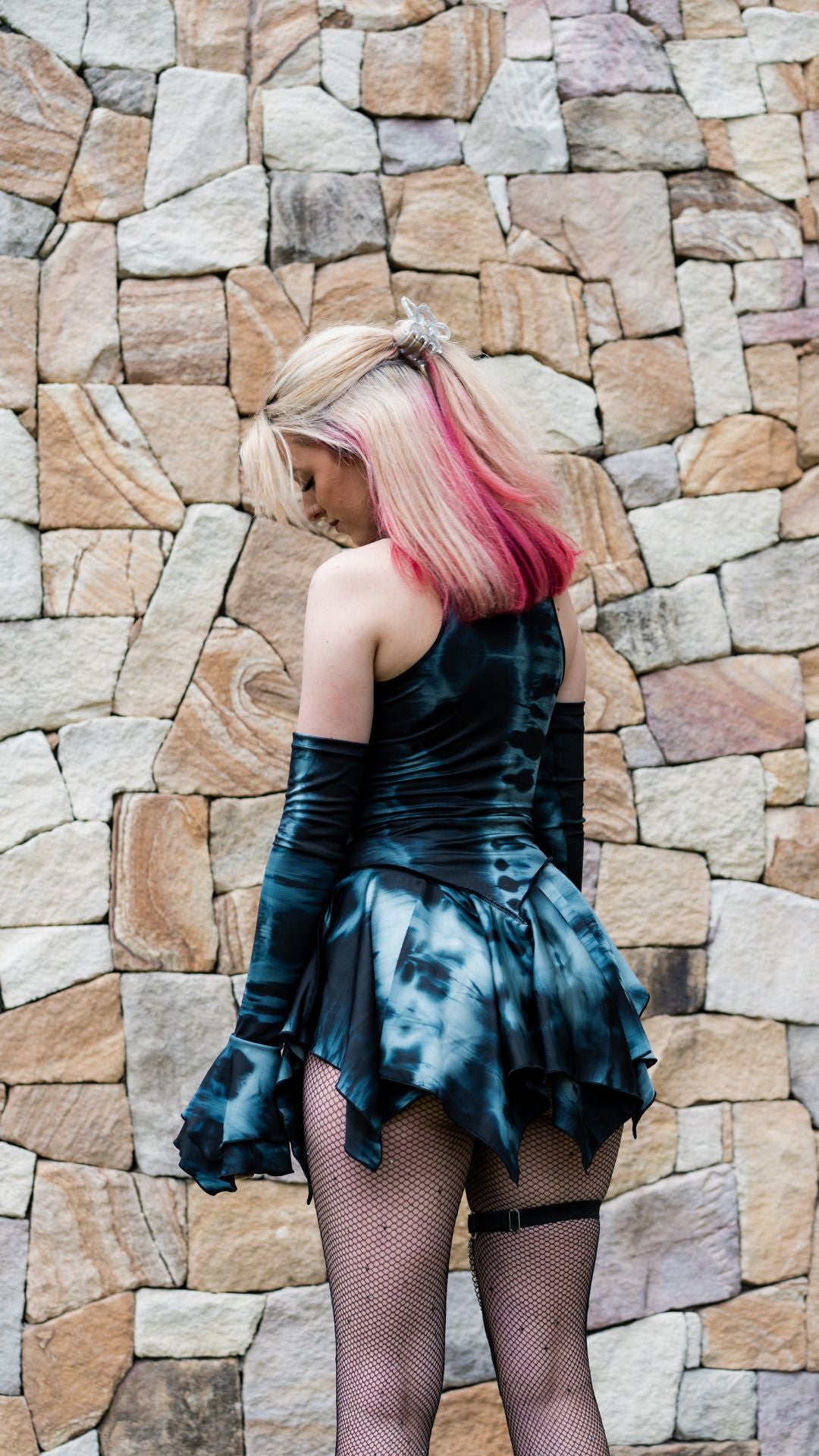 Black Tie dye Pixie Dress and Sleeves Set