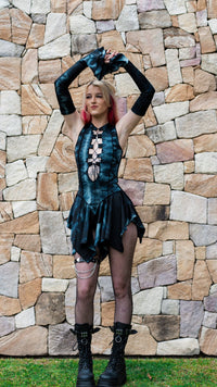 Thumbnail for Black Tie dye Pixie Dress and Sleeves Set