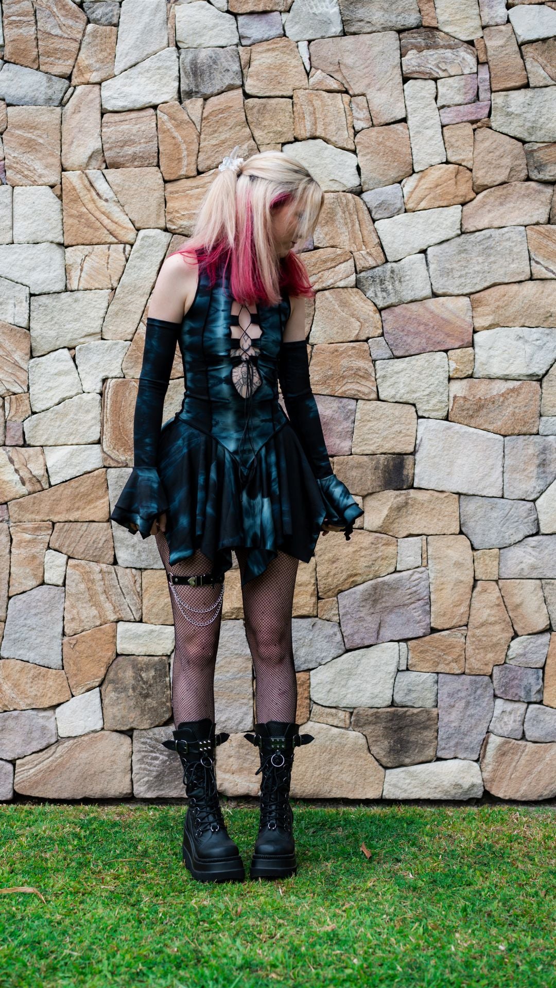 Black Tie dye Pixie Dress and Sleeves Set