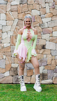 Thumbnail for Pink and Melon Pixie Dress and Sleeves Set