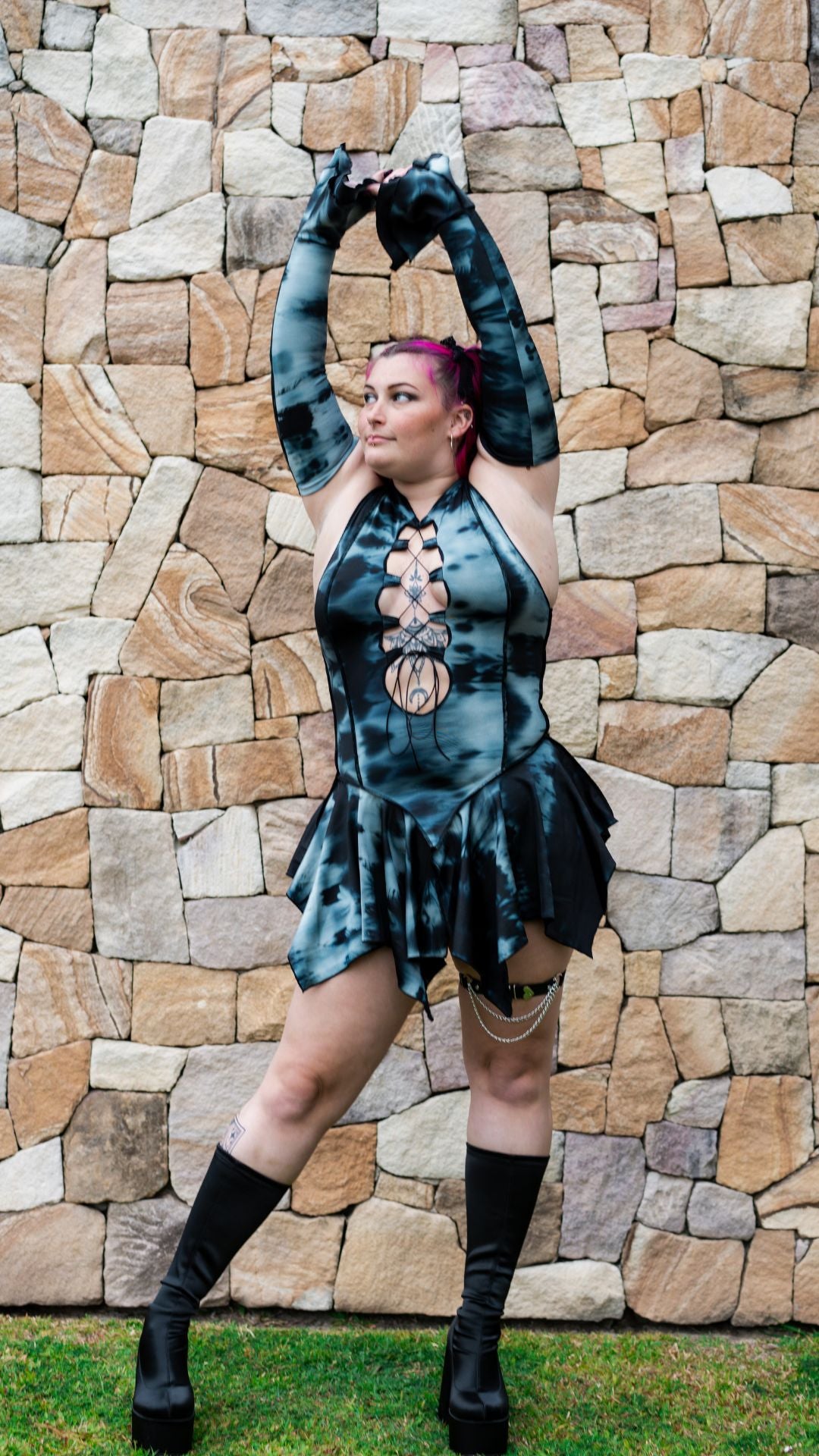 Black Tie dye Pixie Dress and Sleeves Set