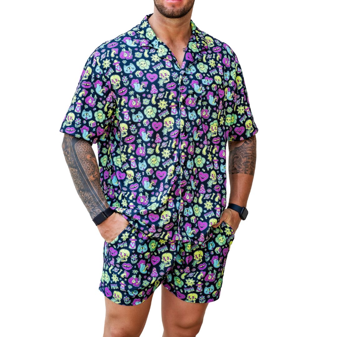 Neon Trip Mens Button Up Shirt