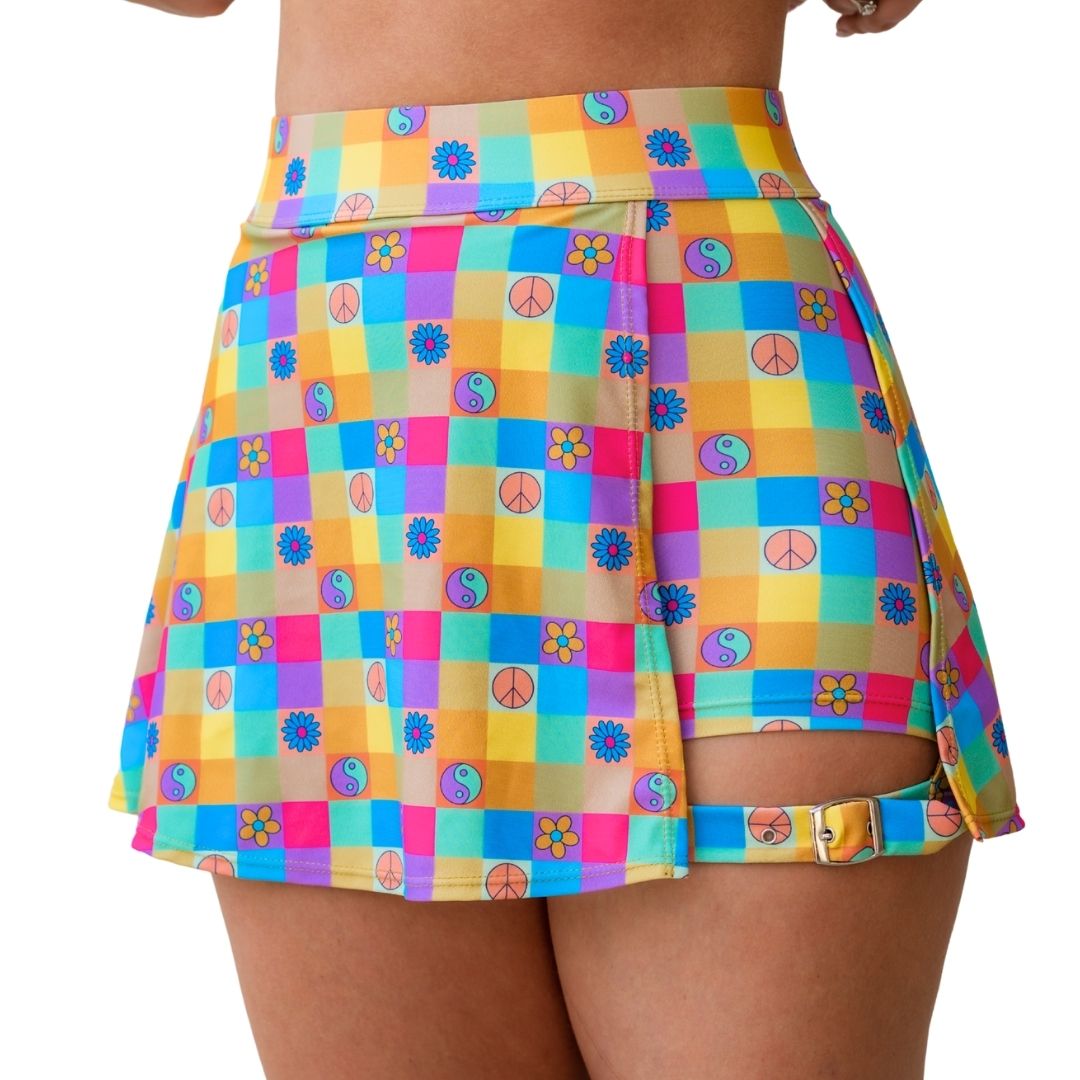 Retro Plaid Buckle Skort with Pocket