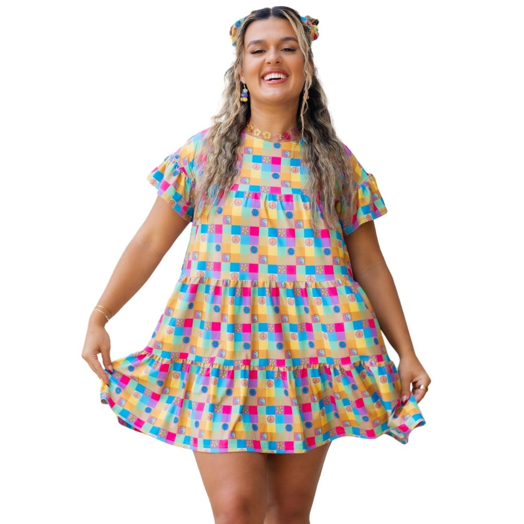 Retro Plaid Tiered Ruffle Dress