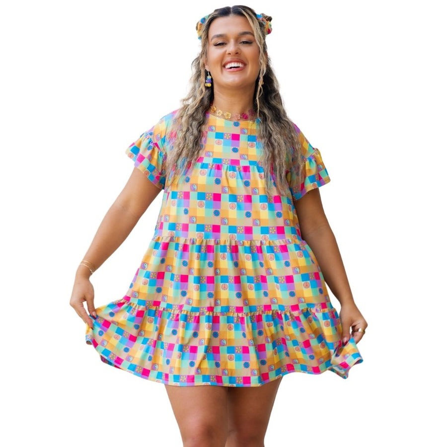 Retro Plaid Tiered Ruffle Dress