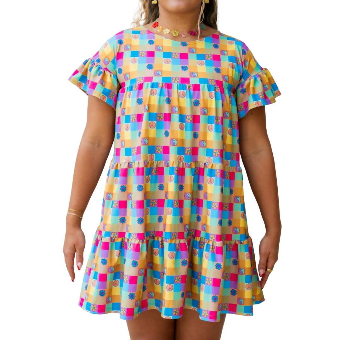 Retro Plaid Tiered Ruffle Dress