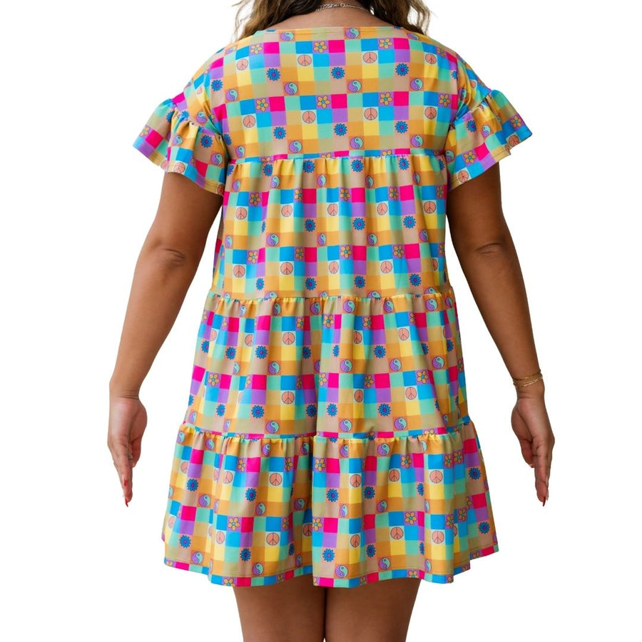 Retro Plaid Tiered Ruffle Dress
