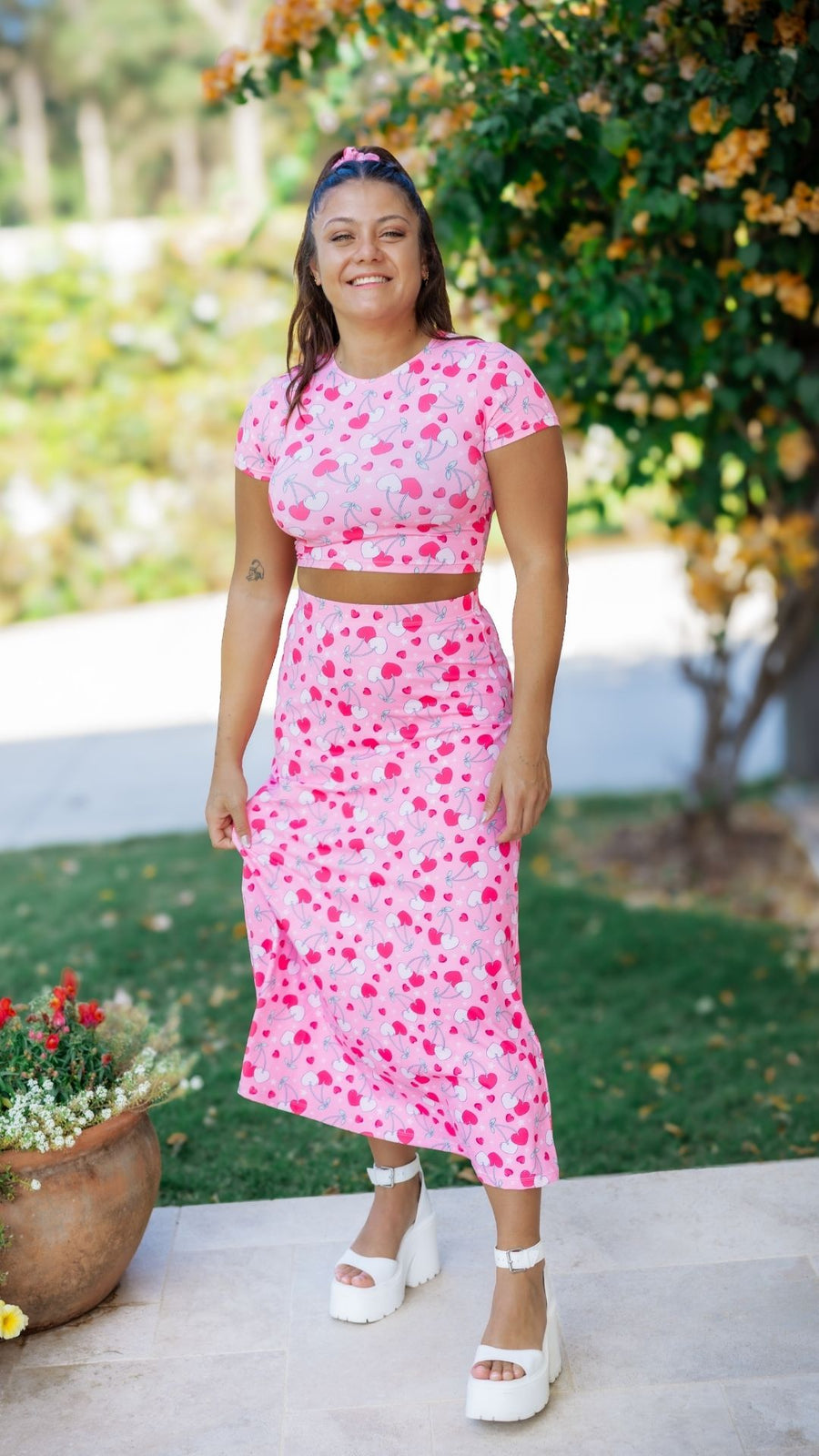 Very Cherry Daisy Skirt Midi Length