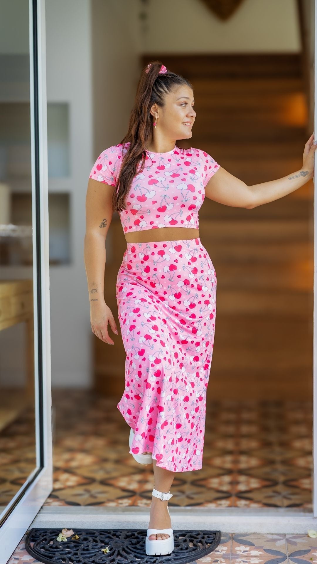 Very Cherry Daisy Skirt Midi Length