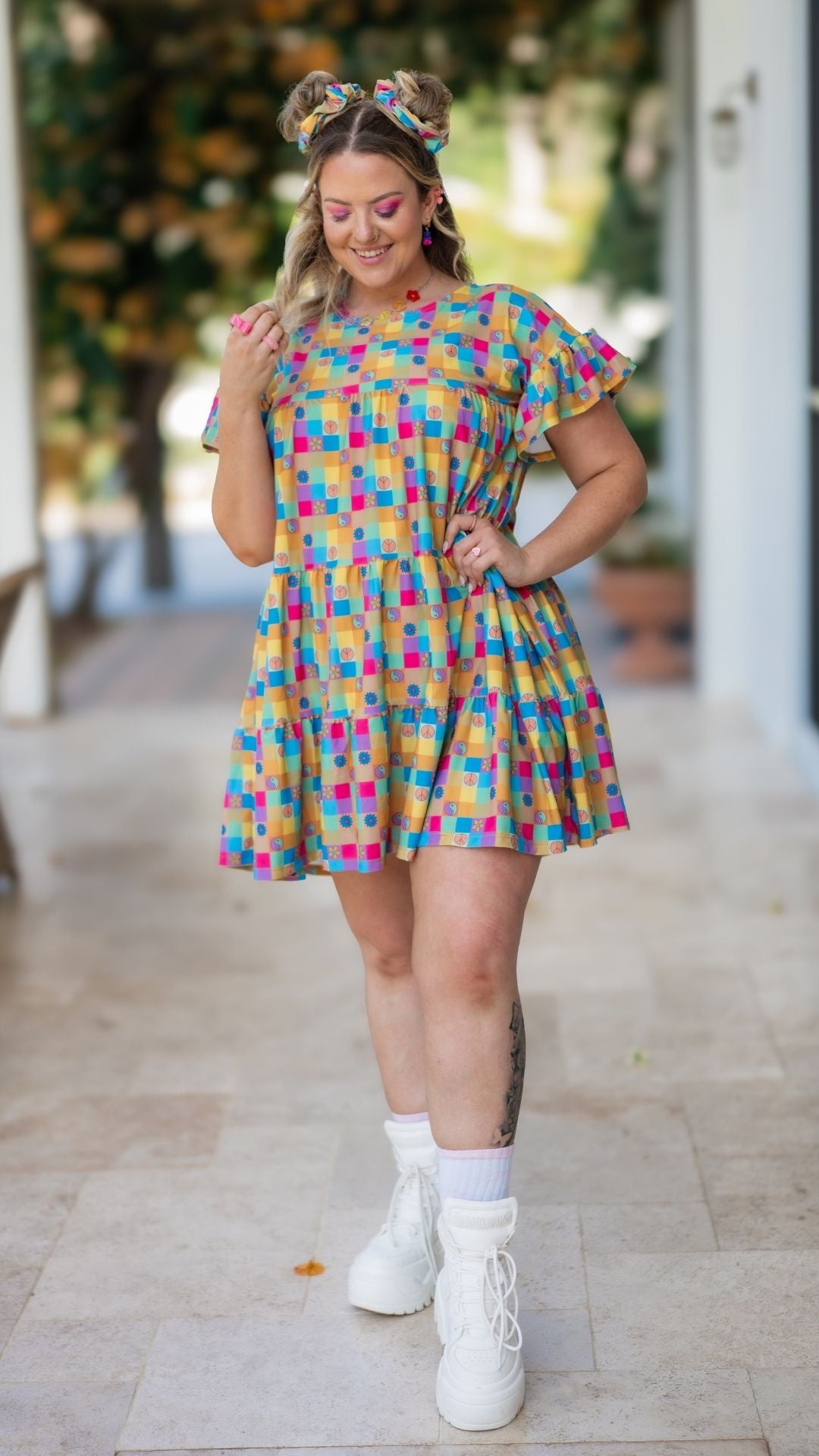 Retro Plaid Tiered Ruffle Dress