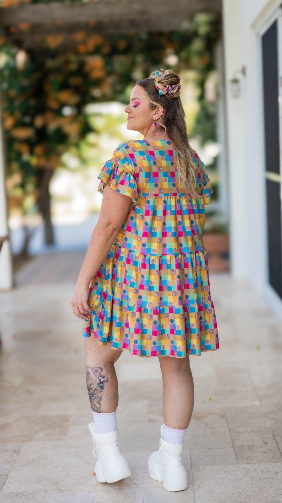 Retro Plaid Tiered Ruffle Dress