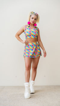 Thumbnail for Retro Plaid Buckle Skort with Pocket