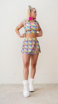 Thumbnail for Retro Plaid Buckle Skort with Pocket