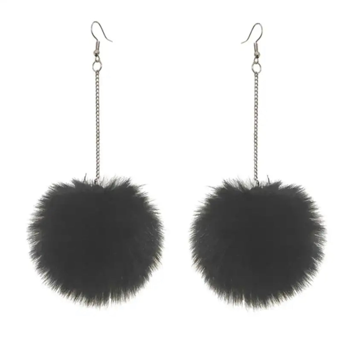 Black Pom Pom Dangle Earrings