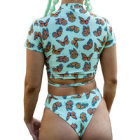 Thumbnail for Green Butterfly High Waisted Bikini Bottoms