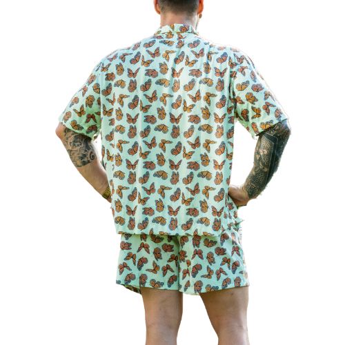 Green Butterfly Mens Button Up