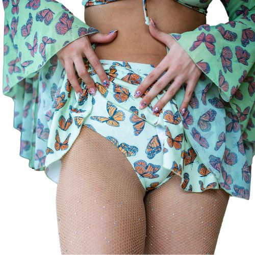 Green Butterflies Cheeky Rave Skirt with Built in Bottoms