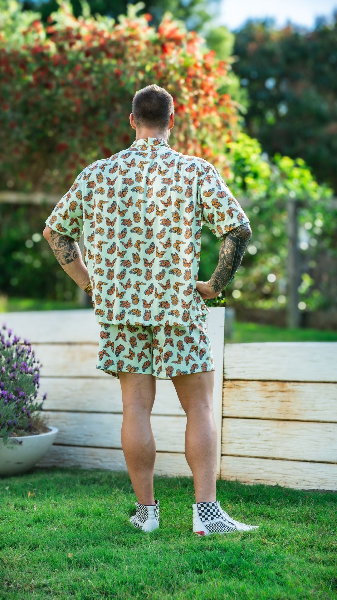 Green Butterfly Mens Button Up