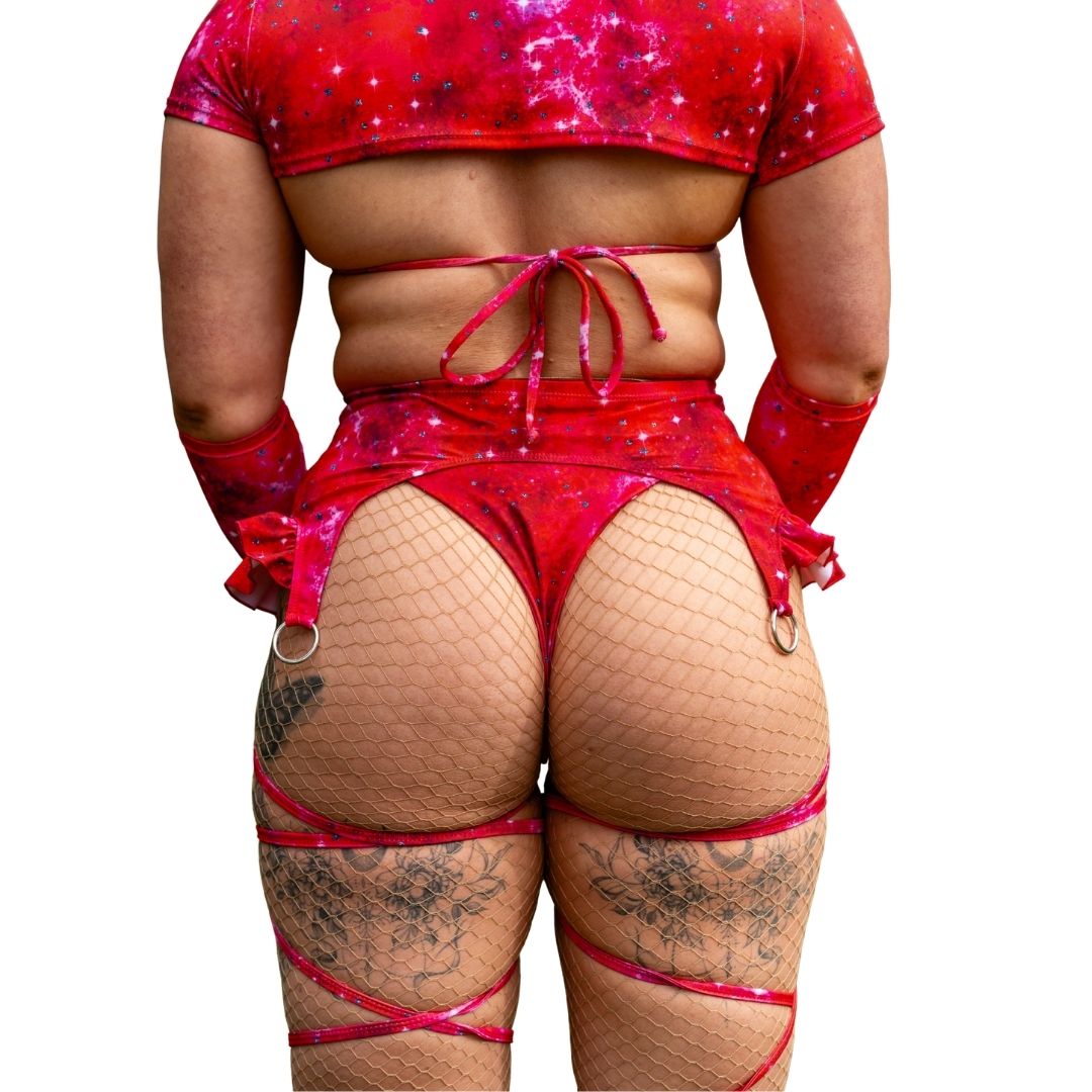 ✨COMING SOON✨ Red In the Stars Frilly Garter With Built In Leg Wraps