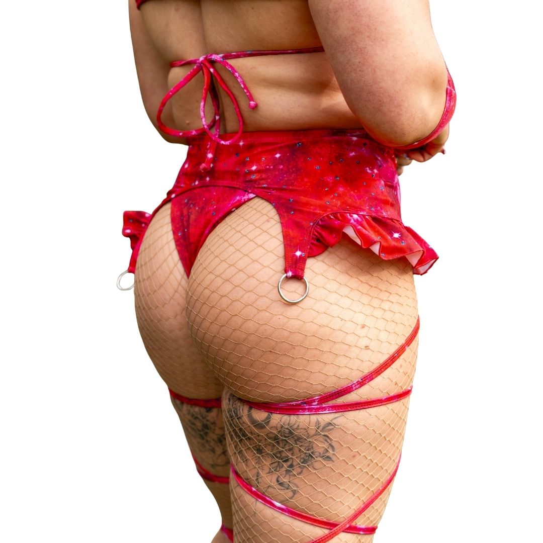 ✨COMING SOON✨ Red In the Stars Frilly Garter With Built In Leg Wraps