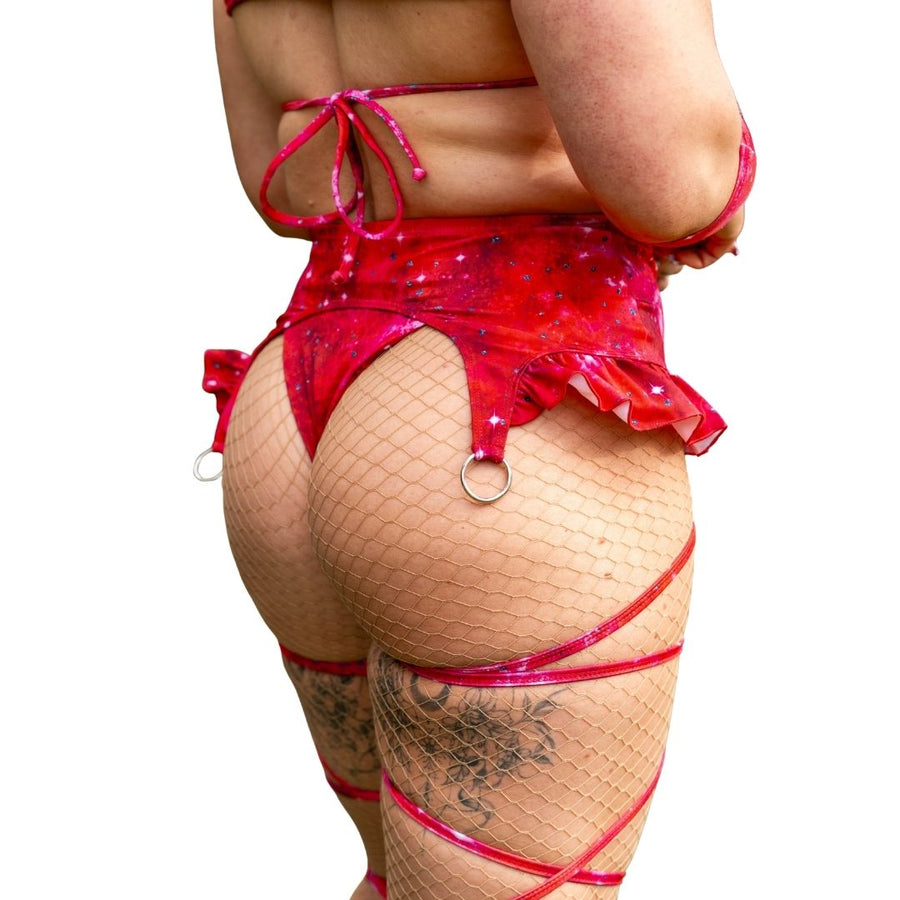✨COMING SOON✨ Red In the Stars Frilly Garter With Built In Leg Wraps