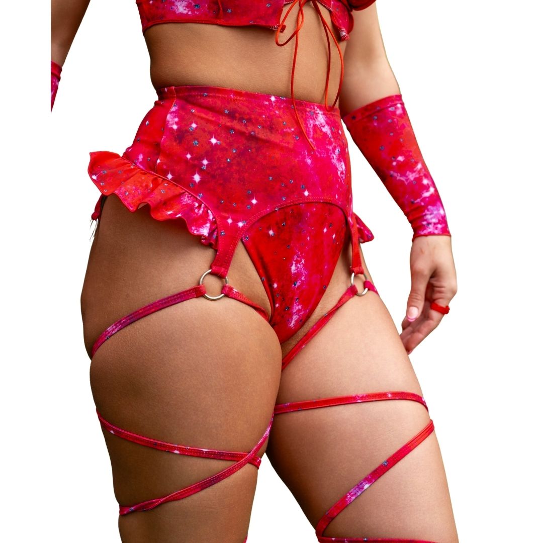 ✨COMING SOON✨ Red In the Stars Frilly Garter With Built In Leg Wraps